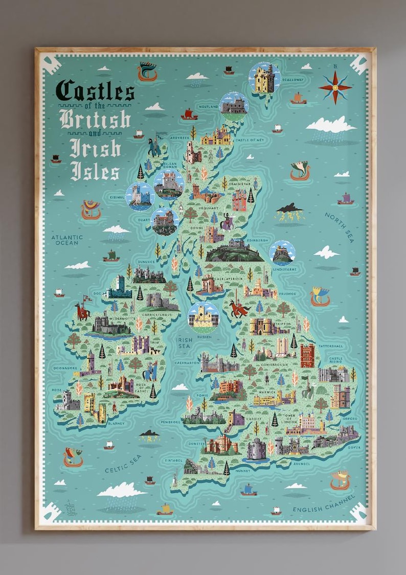 Castles of the British and Irish Isles - Illustrated Map - Fine Art ...