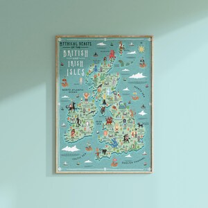 Bêtes mythiques des îles britanniques et irlandaises - carte illustrée - impression jet d'encre A2