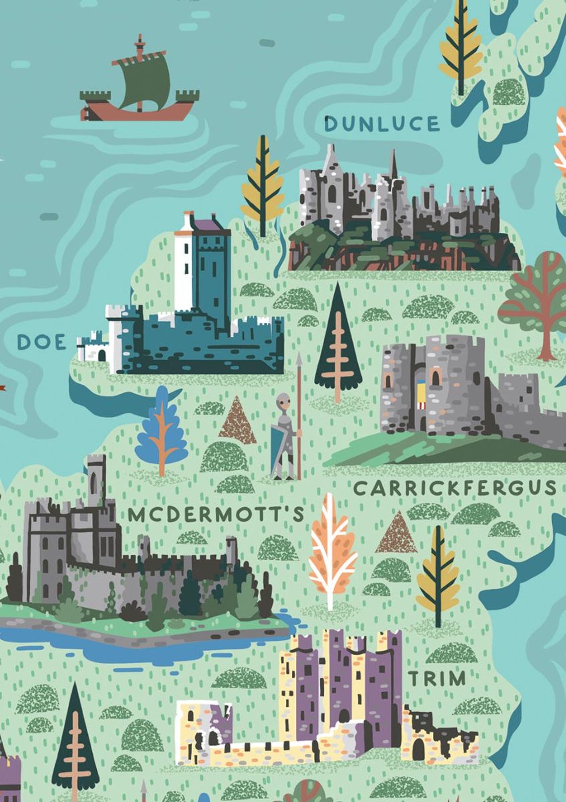 Castles Of The British And Irish Isles Illustrated Map Fine Art 