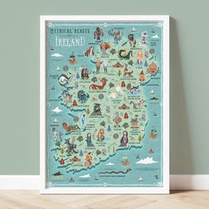 "Fabelwesen - Irland - Illustrierte Landkarte - Giclee ""Fine Art"" A2."