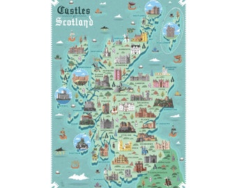 Castles of Scotland - An illustrated map - Art print A3