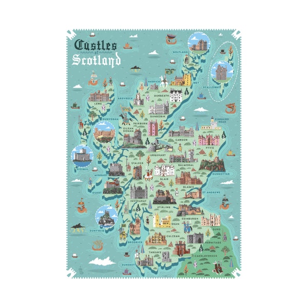 Castles of Scotland - An illustrated map - Art print A3