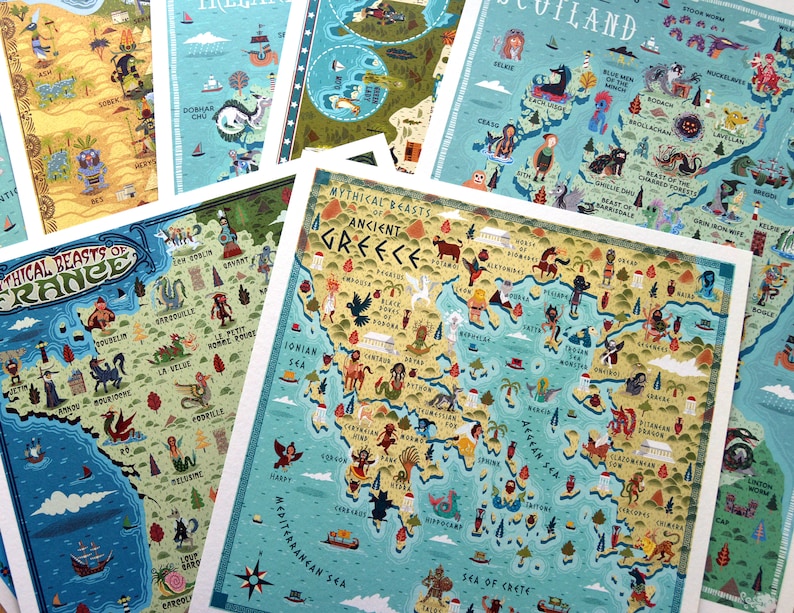 Illustrated Map, Mythical Beasts of the British and Irish Isles, A3 Art Print image 4