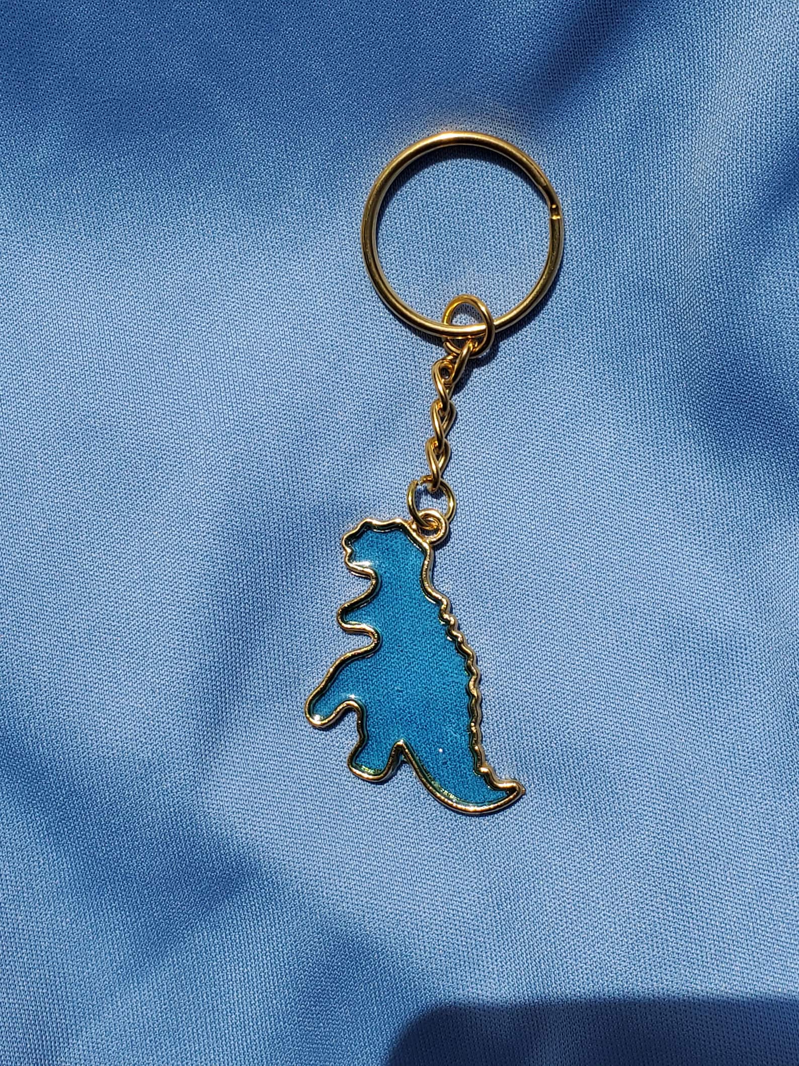 Light Blue Dinosaur Keychain Etsy