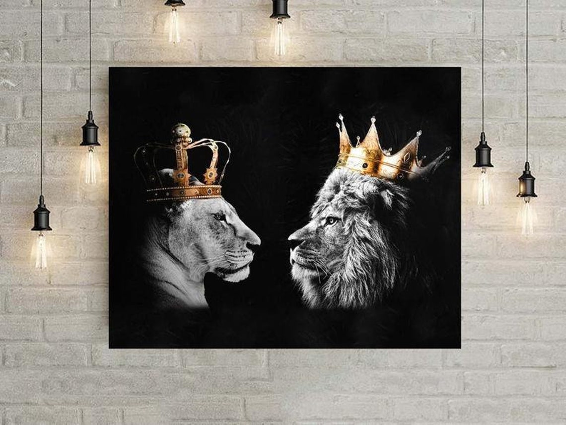 Lion Lioness Canvas Lion and Lioness Lion Wall Art King And | Etsy