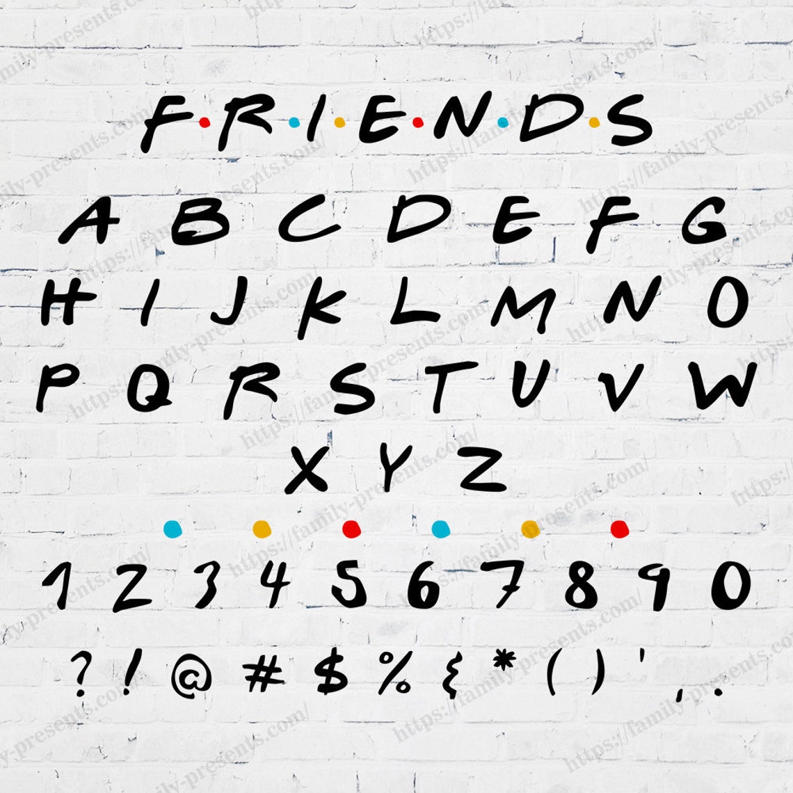 Freunde Schriftart mit Alphabet Buchstaben Zahlen und Punkte Etsy