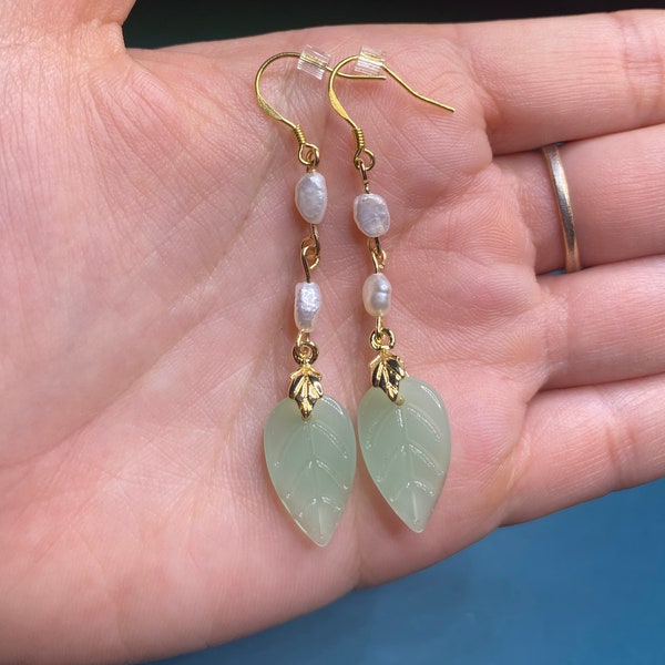 Jade and Pearl Earrings Etsy