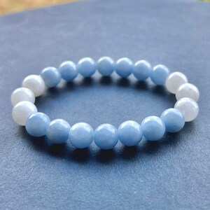 Weißer Mondstein Blau Angelit Kristall Armband Handgemachter Kristall Schmuck Kristall Accessoires Lila Kristall Heilstein GRADE AAA (8MM)