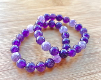 Handmade Amethyst & Chevron Amethyst Crystal Bracelet (8MM)