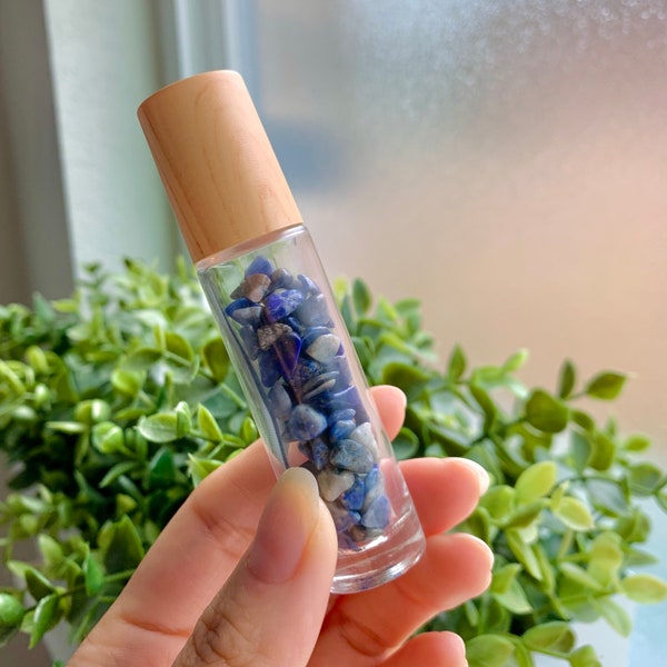 Lapis Lazuli Crystal Essential Oil Aromatherapy Rollerball, Healing Crystal Energy for Third Eye Chakra Meditation