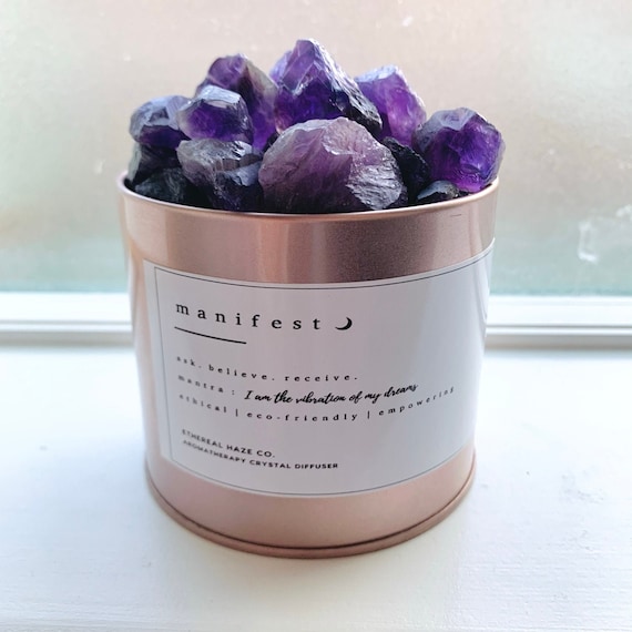 MANIFEST Amethyst Aromatherapie Diffuser Ätherisches Öl-Kristall-Edelsteine  Gesetz der Anziehung Wohnkultur Spirituelles Geschenk - .de