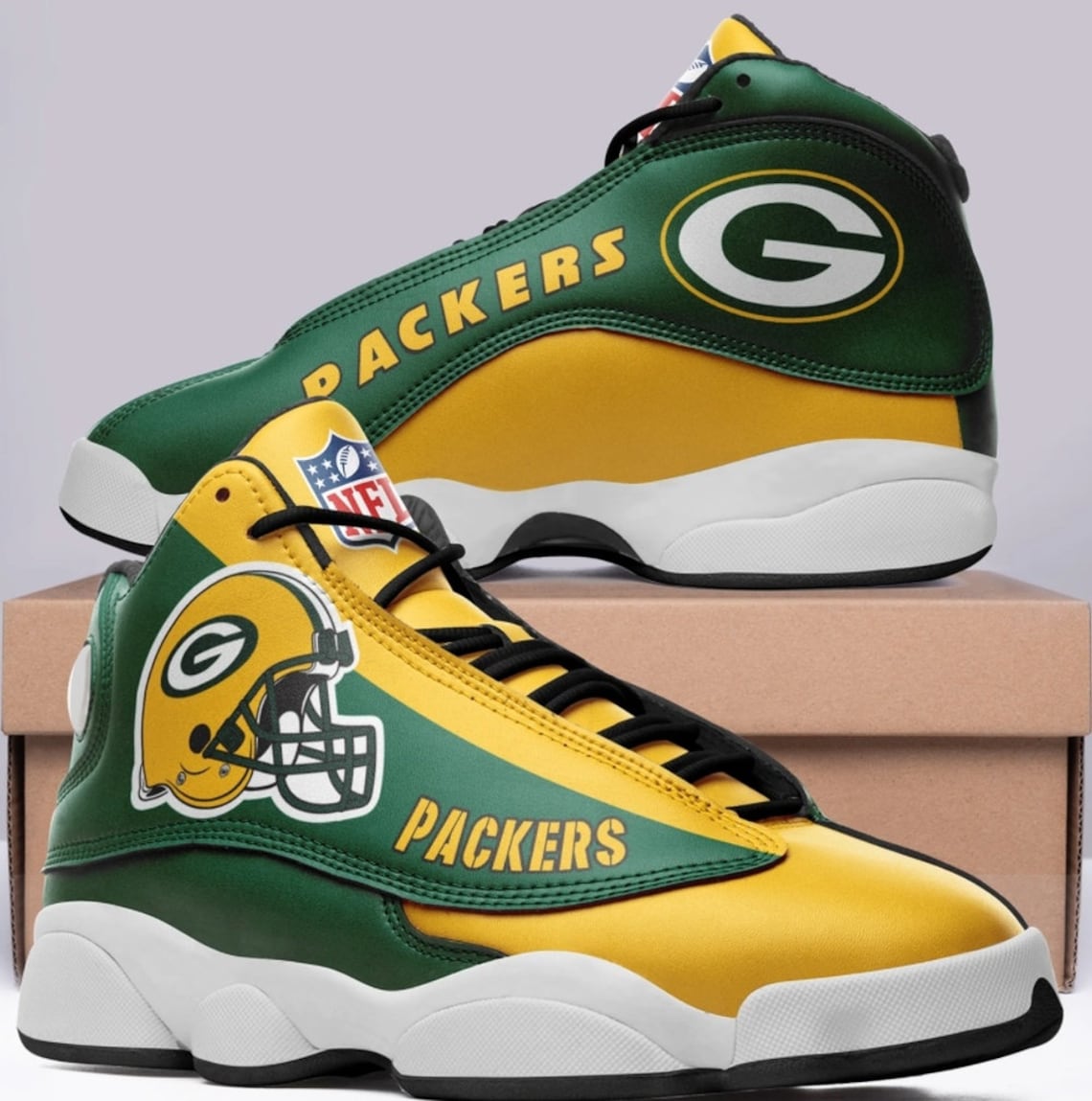 Green Bay Packers JD13 Shoes Sport NFL Air Jordan 13 Shoes | Etsy
