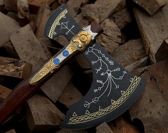 Gift For Him,VIKING Medieval Replica prop God of War,Kratos,Leviathan Axe Metal, with leather sheath