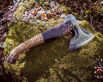 Smith Custom Hand Forged Carbon Steel Viking Axe with Rose Wood Shaft, Bearded Viking, Camping,Best Birthday & Anniversary Gift For Him