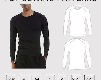 May include: PDF sewing pattern for a long-sleeved shirt with a crew neck. The pattern includes sizes XS, S, M, L, XL, XXL, and 3XL.