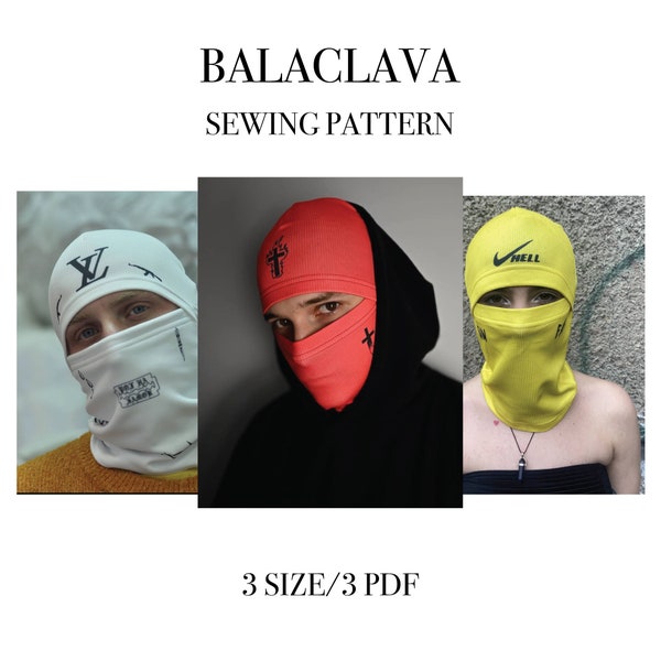 Modèle de cagoule, patron de couture PDF 3 tailles Ninja Balaclava