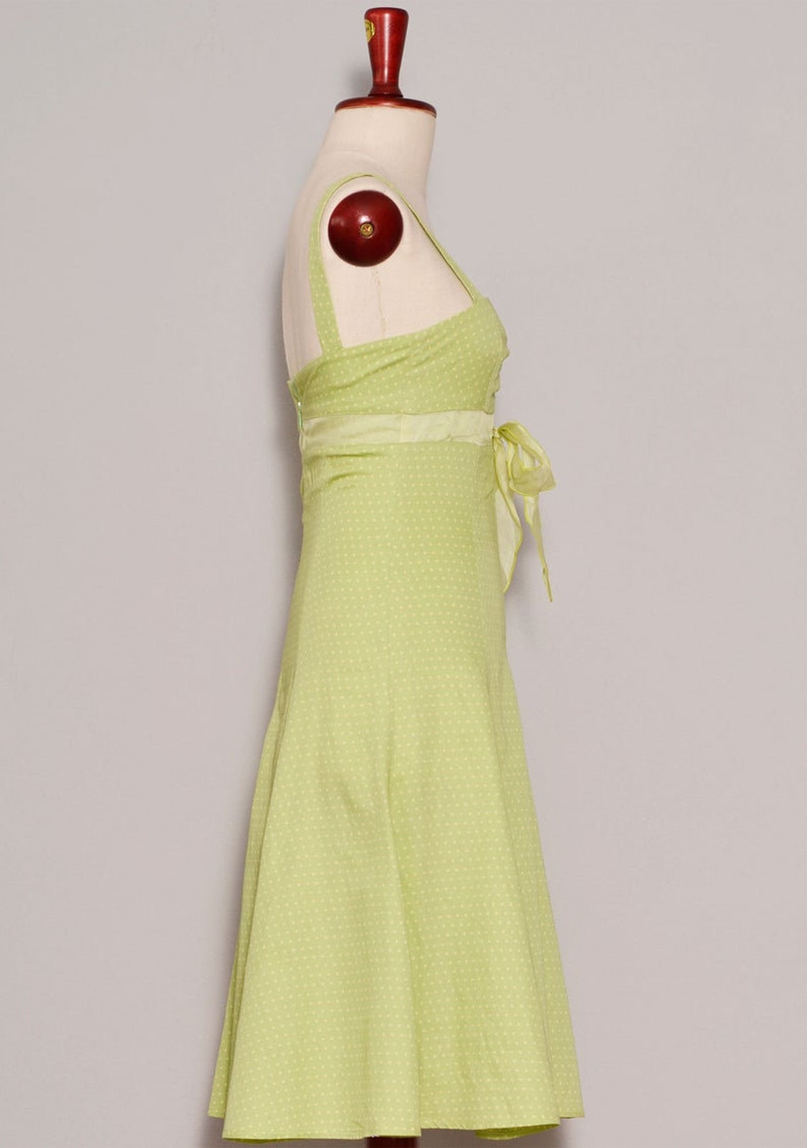 Pistachio Green Polkadot Dress Silk Trim Bow Cocktail Dress Etsy