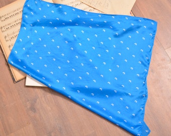 Foulard en soie bleu blanc | Mouchoir vintage carré doux des années 90 | Foulard à Motif Initiales