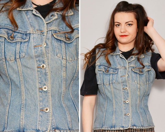 Blue 90s Jean Vest | Trucker Style Sleeveless Jack