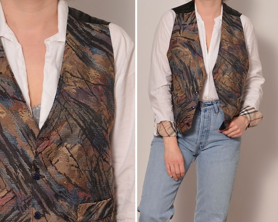 Abstract Pattern Black Yellow Jacquard Vest | Yel… - image 2