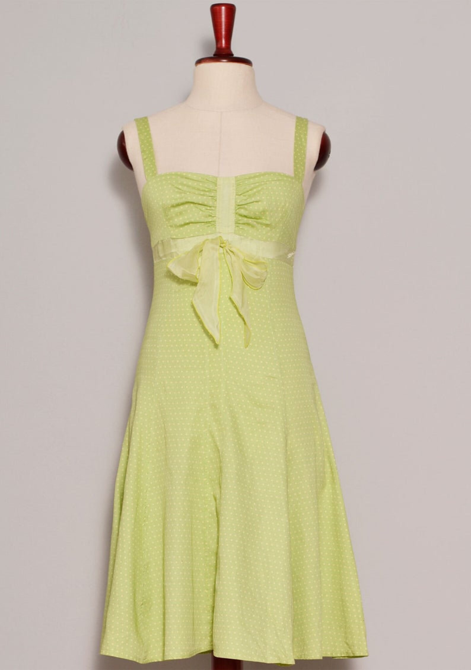 Pistachio Green Polkadot Dress Silk Trim Bow Cocktail Dress Etsy