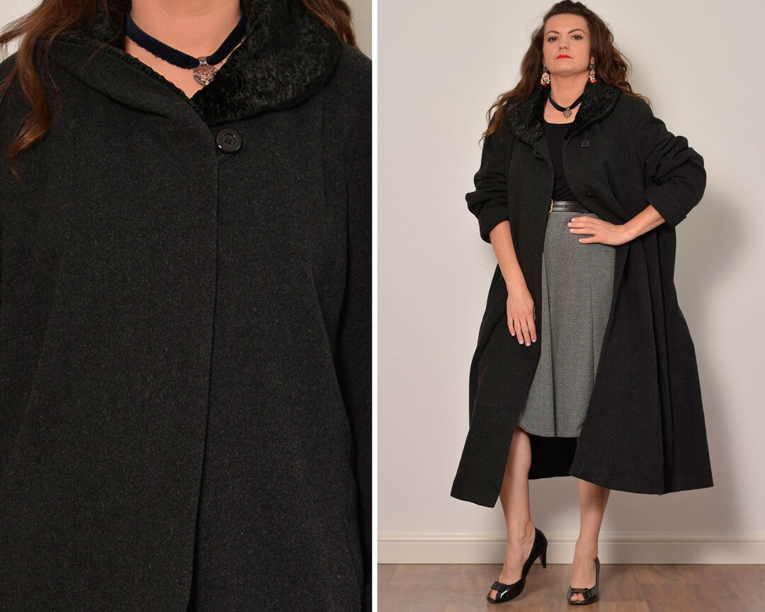 Size 12 Faux Fur Dark Gray Simple Winter Coat Single Breasted Virgin