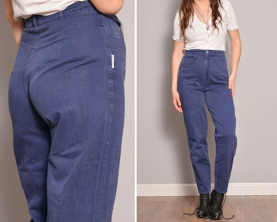 High Waisted Navy Blue Pants | Tapered Legs Zipper