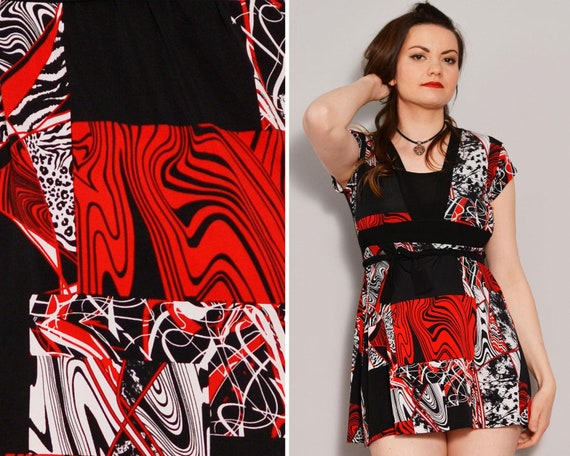 Red White Abstract Print Tunic | Pattern Blocks Ti