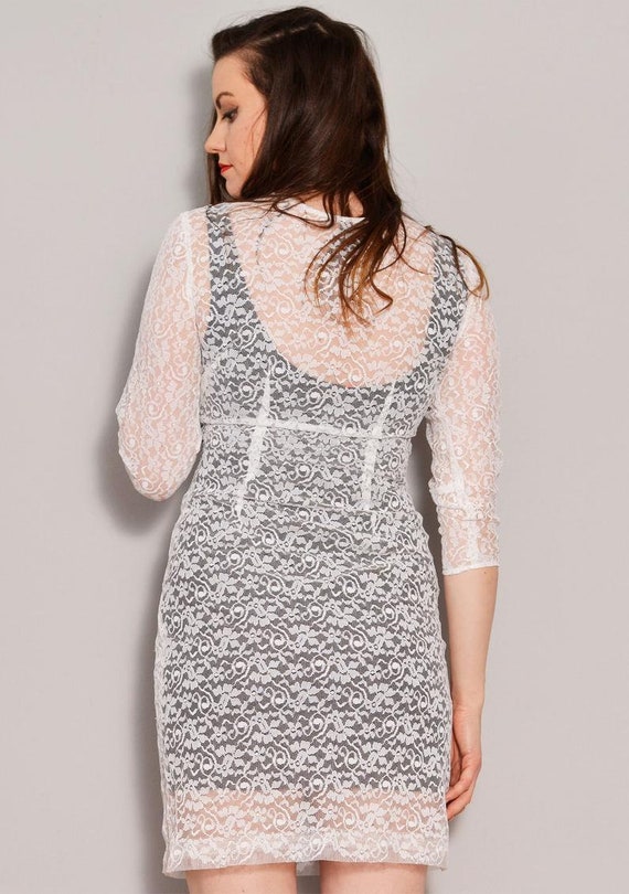 Size 8 | Sheer Lace Mini Wedding Dress | Minimali… - image 7