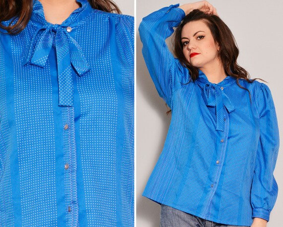 70s Polka Dot Rockabilly Blouse | Ruffle Collar Ti