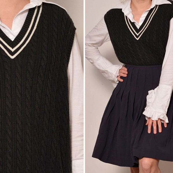Black White Striped Knit Vest main image 0