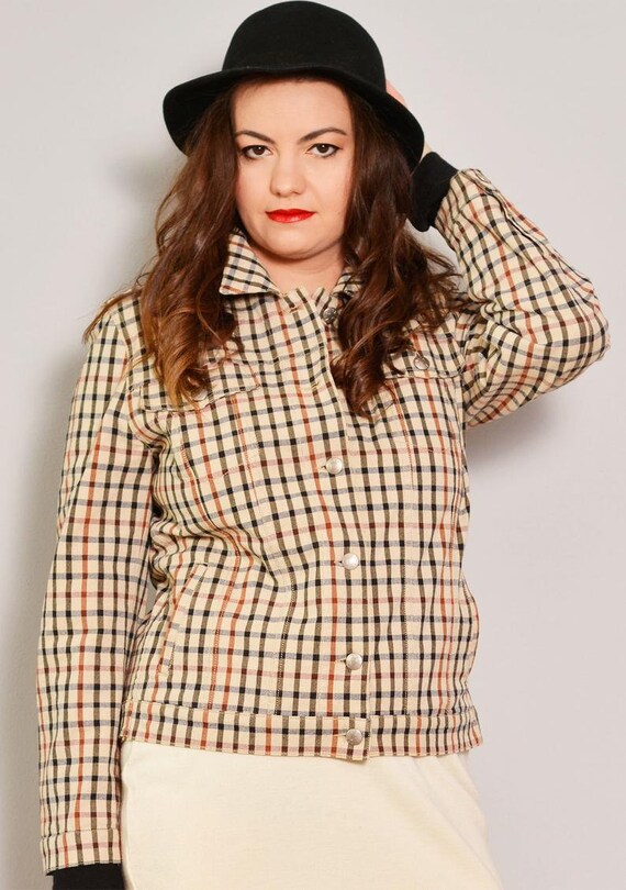 Size 8 | Heritage Style Beige Plaid Jacket | Tate… - image 3