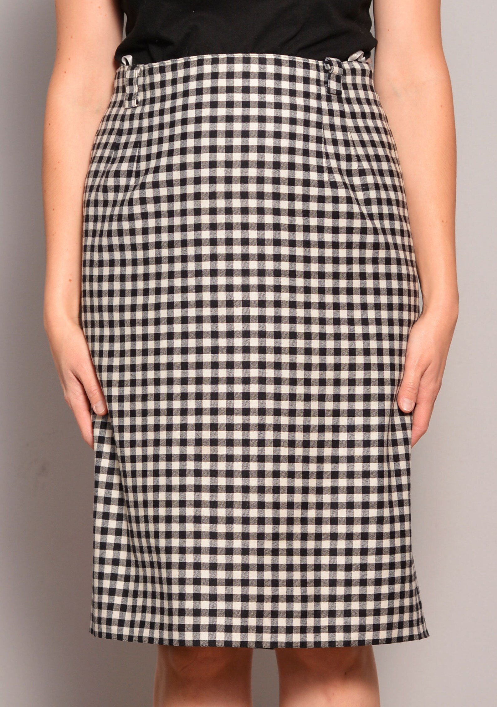 Size 8 Black and White Checkered Skirt High Waisted Straight Plaid