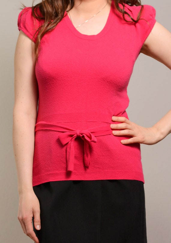 Size 6 to 8 | Hot Pink Bodycon Knit Top | Tie Wai… - image 4