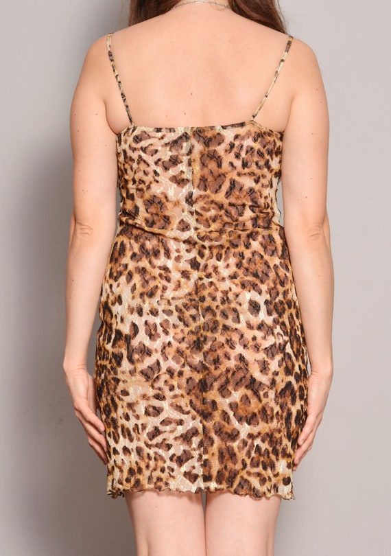 Size 6 8 Leopard Print Floral Lace Dress Brown Beige Cheetah