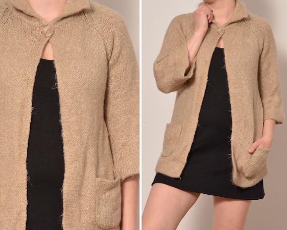 Size 10 Mohair Acrylic Beige Gateway Sweater One Button High Collar  Cardigan Sweater 3/4 Bell Sleeve Fluffy Sweater Camel Top Pocket - Etsy