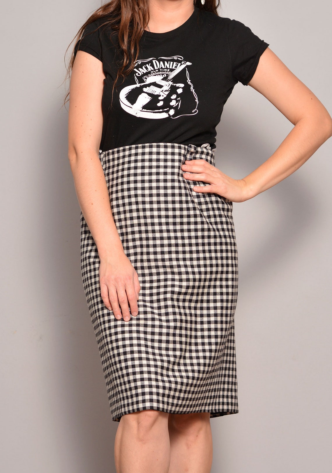 Black and White Checkered Skirt High Waisted Straight Plaid Etsy