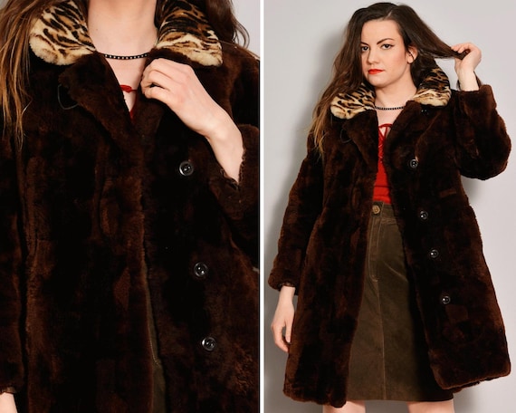 Size 4 to 6 | Leopard Print Collar Fur Coat | 80s… - image 1