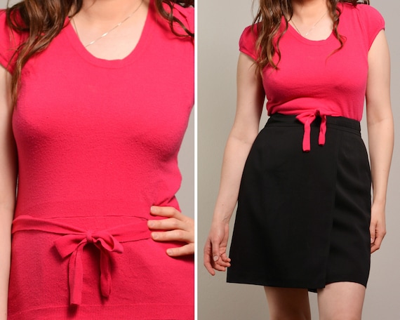 Size 6 to 8 | Hot Pink Bodycon Knit Top | Tie Wai… - image 1