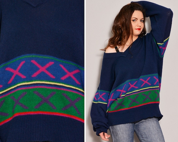 Size L XL | Stylish Baggy Retro Blue Sweater | St… - image 1
