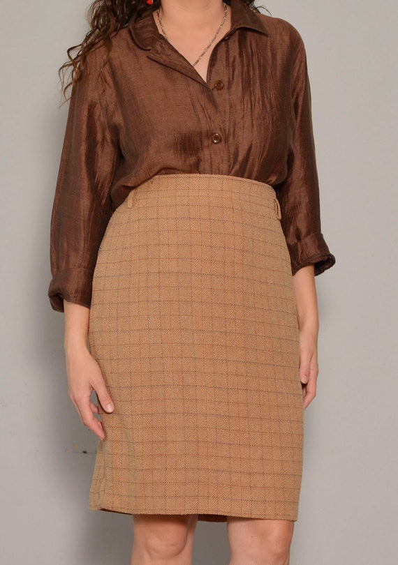 Buy Size 10 to 12 Orange Brown 80s New Wool Tweed Minimalist Skirt