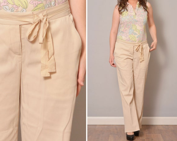 Cream Formal Summer Pants Straight Leg 