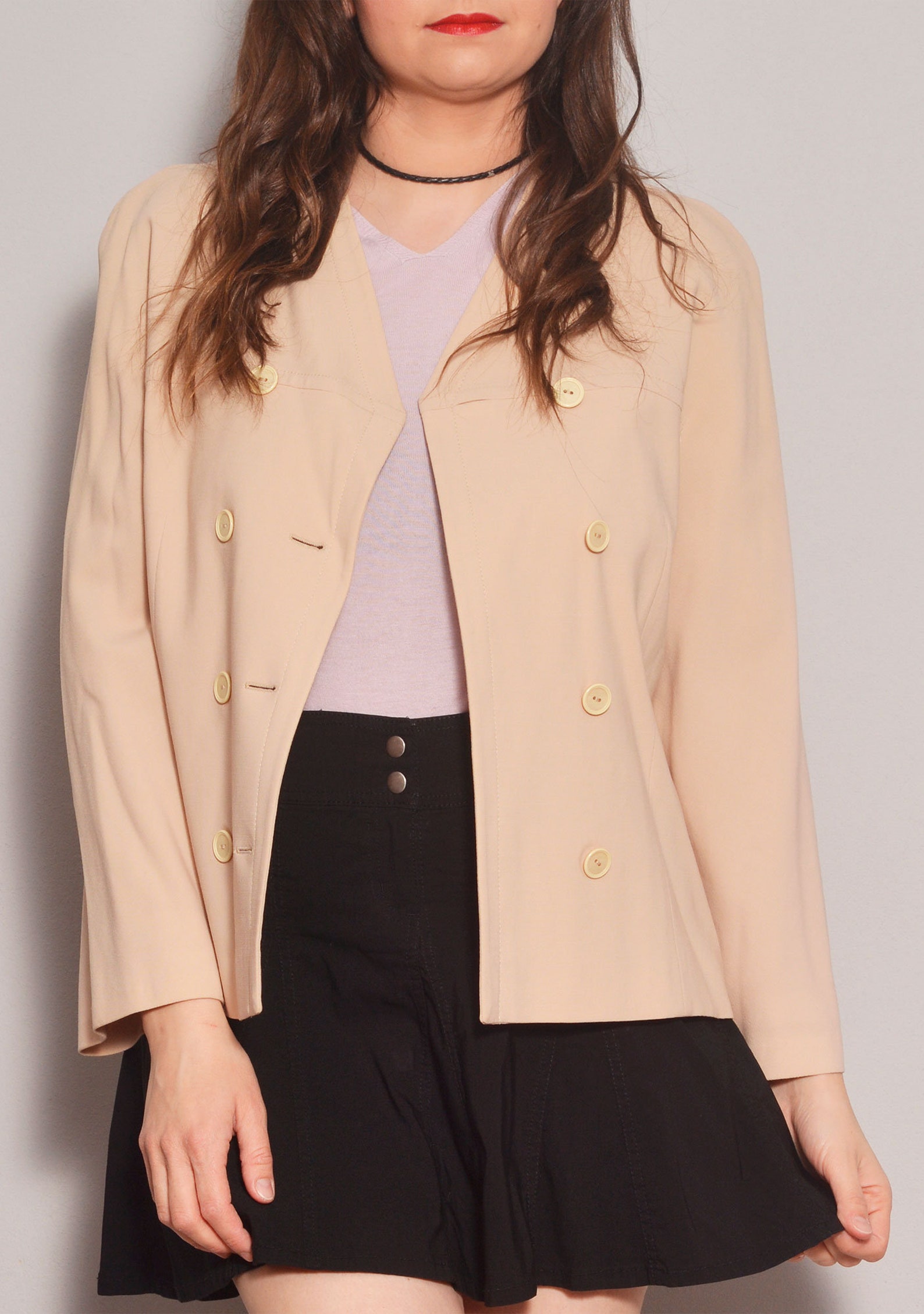 Double Breasted Cream Minimalist Blazer Beige V Neck Simple Etsy