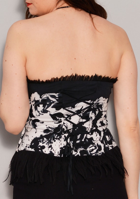 Size 8 | Feather Tulle Floral Bustier Top | Black… - image 7