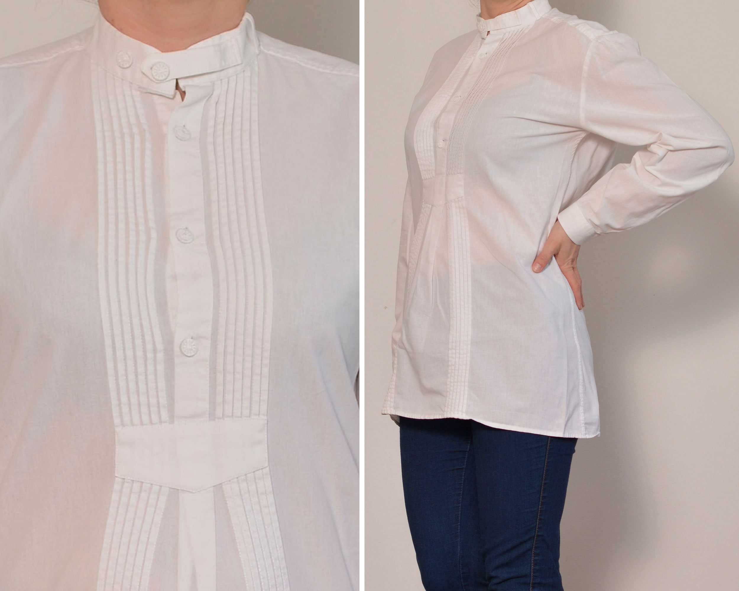 Pintuck Design White Tunic Shirt Trachten Style Button up - Etsy