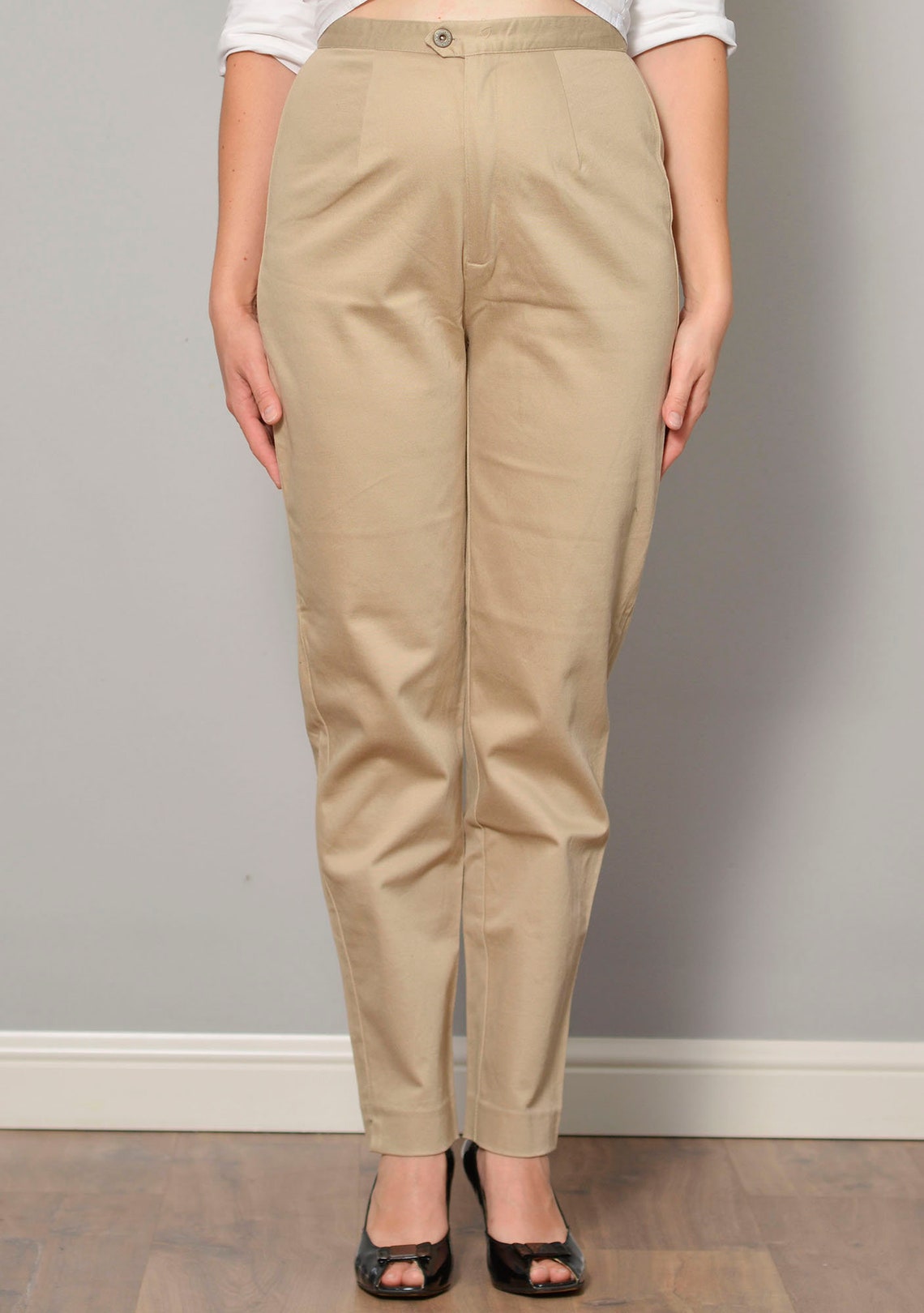 High Waisted Beige Pegged Pants Fitted Tapered Tan Retro Etsy UK