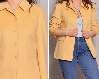Size 8 | Angora Wool Blend Beige Blazer | Minimalist Notched Collar Angora Jacket | Fluffy Virgin Wool Vintage Blazer | Medium Size Buttoned