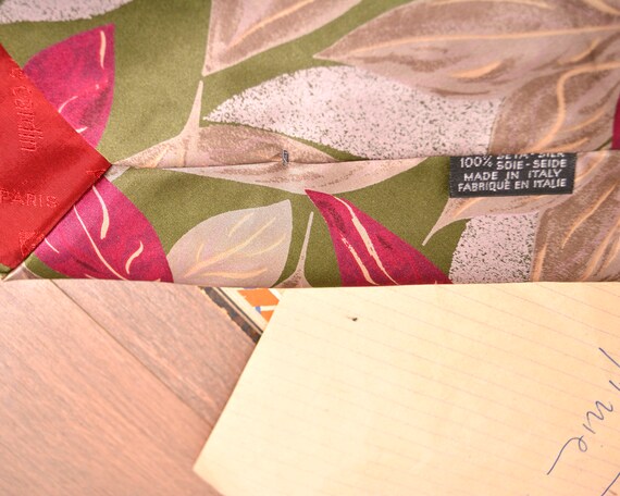 Gray Pink Green Leaf Pattern Necktie | Soft Silk … - image 5