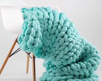 Hand Woven Knitted Chunky Merino Wool Blanket