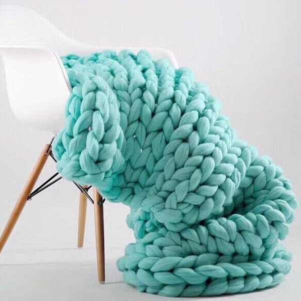 Hand Woven Knitted Chunky Merino Wool Blanket